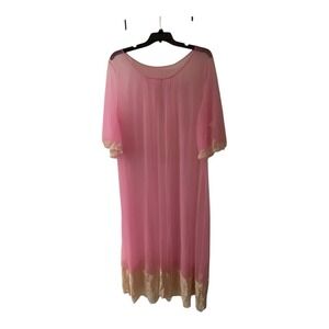 Pegnoir Robe Vintage XXXL Pink Nylon Tricot Short Sleeves Made In USA